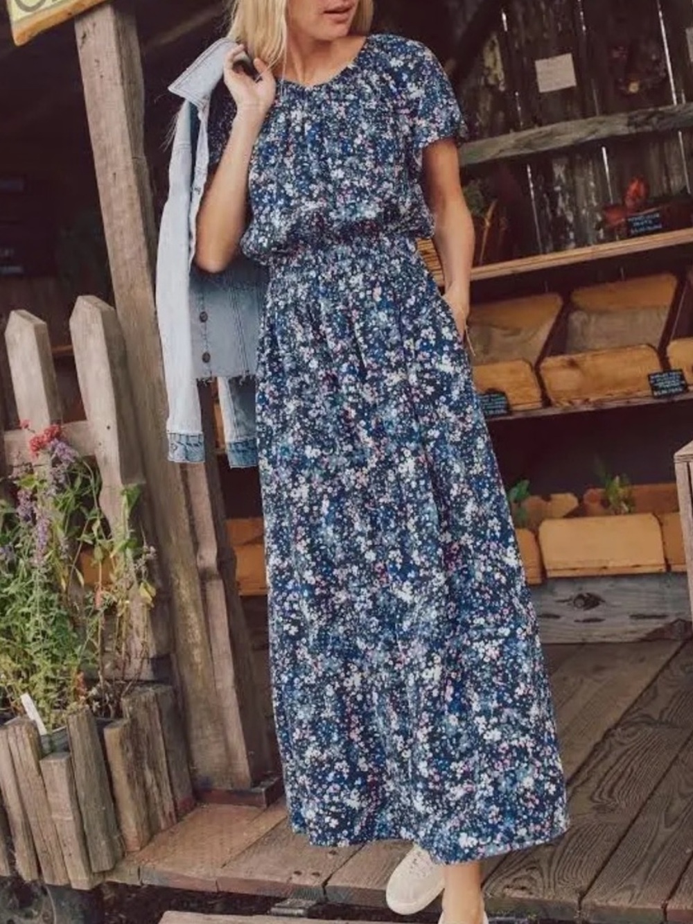 Marine Layer Charlotte Midi Dress Blue Floral Peekaboo Back Size Small